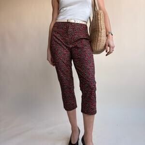 Soda Blu Black Capris - Red Floral/Cherry Detail, Made in USA, 90s/Y2K, Size M